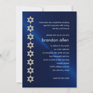 Invitation Barre Mitzvah Marine Sheen Argent Étoiles de David