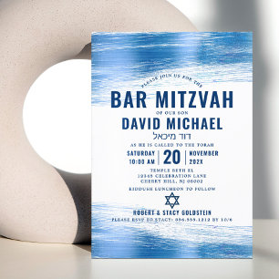 Invitation Barre Mitzvah moderne Gras Marine Typographie Blue