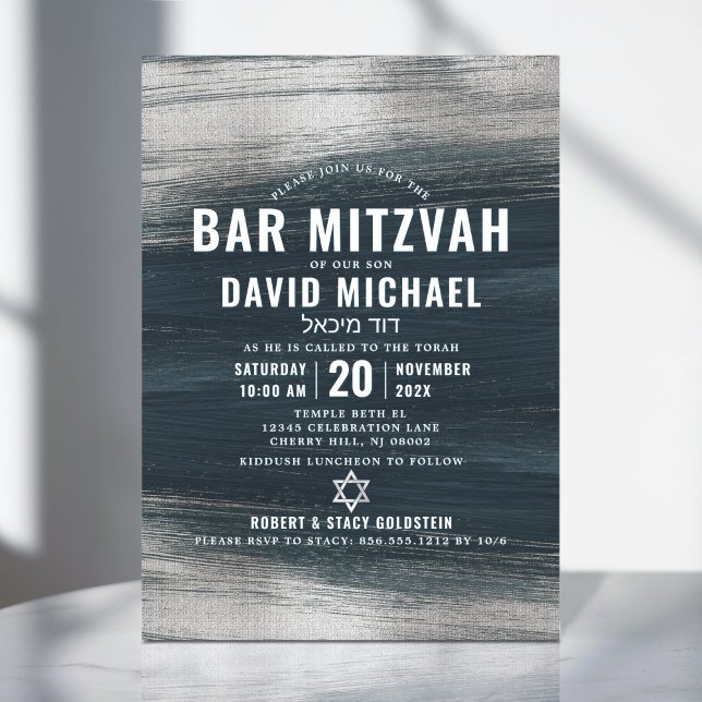Invitation Barre Mitzvah Moderne Gris Charbon Gris Argent Foi (Créateur téléchargé)