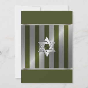 Invitation Barre Mitzvah Moss Green et Silver Stripe