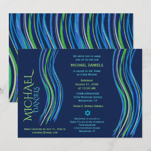 Invitation Barre Mitzvah Shawl de prière bleue et verte