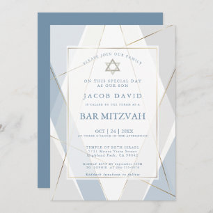 Invitation Barre moderne Blue and Grey Lines Mitzvah