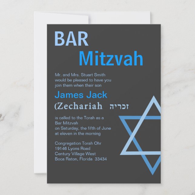 Invitation Barre moderne Mitzvah Invitiation avec le nom (Devant)