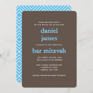 Invitation Barre moderne Mitzvah Typographie Bleu Brown