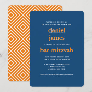 Invitation Barre moderne Mitzvah Typographie Bleu Orange