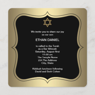 Invitation Barre noire Mitzvah d'étoile de David d'or