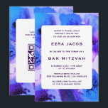 Invitation Barre QRCode personnalisée BluePurpl/Bat mitzvah<br><div class="desc">Carte parfaite pour annoncer un bat mitzvah, bar mitzvah ou une autre célébration juive ! L'aquarelle abstraite pour vous à l'avant et à l'arrière ! ENTIÈREMENT PERSONNALISABLE ! Cliquez sur "Personnaliser" ci-dessus pour modifier le texte et ajouter votre lien au code QR. Cliquez sur "modifier à l'aide de l'outil de...</div>