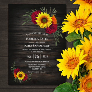 Invitation Barre Wood Sunflower Bourgogne Rose Mariage
