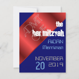 Invitation Barreau métallique bleu et rouge Mitzvah