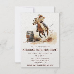 Invitation Barrel Racing, Cowgirl Birthday Party