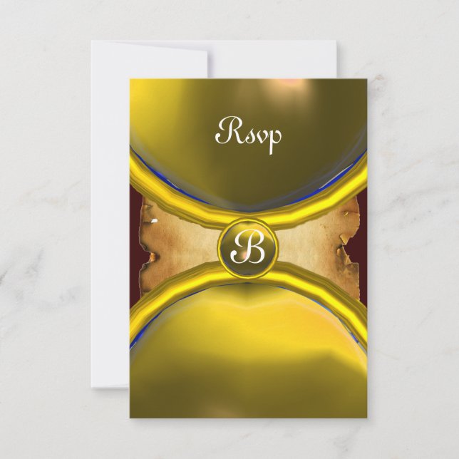 Invitation BARRES MAGIQUES, Parchemin MONOGRAM rsvp gem jaune (Devant)