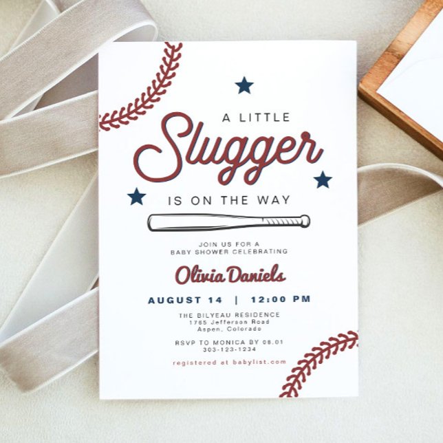Invitation BARRY Little Slugger Baseball Baby shower (A little slugger is on the way baseball baby shower invitation)