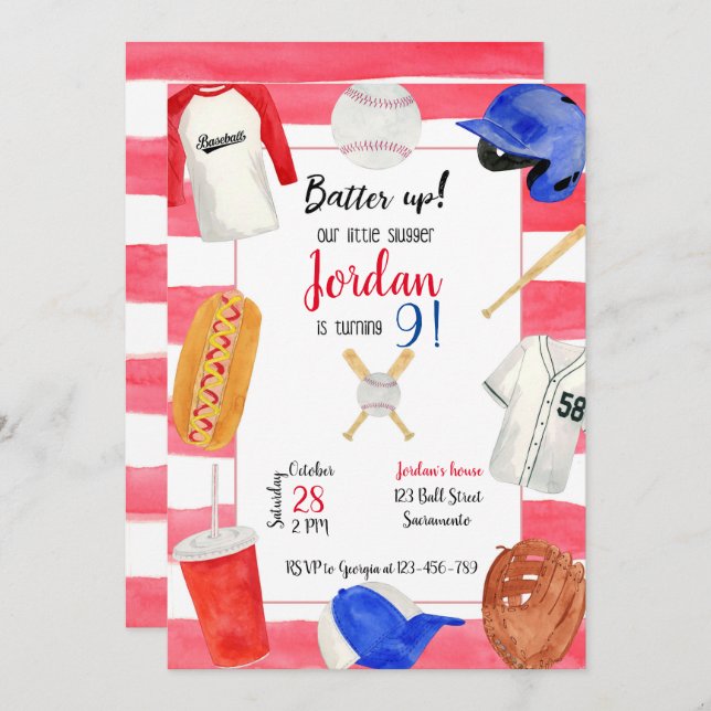 Invitation Base-ball Birthday Invitation, Base-ball (Devant / Derrière)