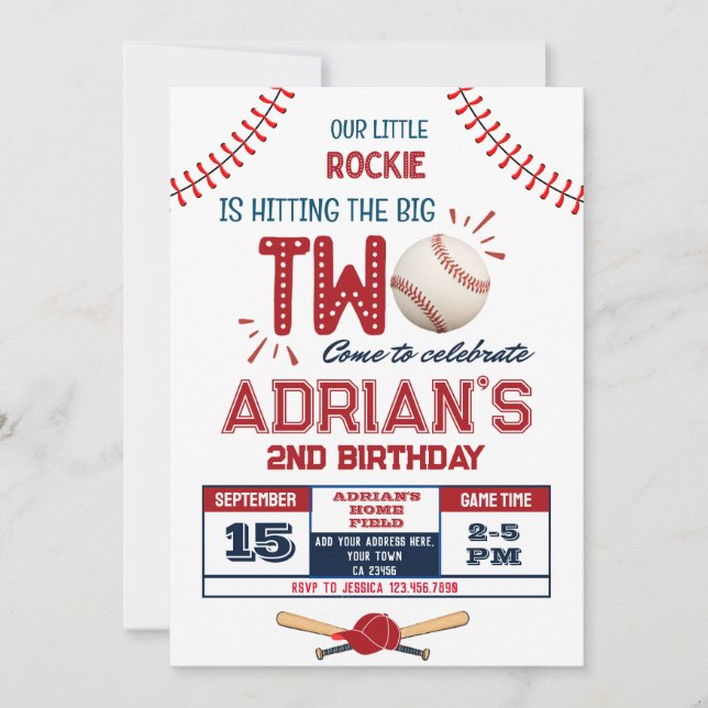 Invitation Baseball 2e anniversaire garçon (Devant)