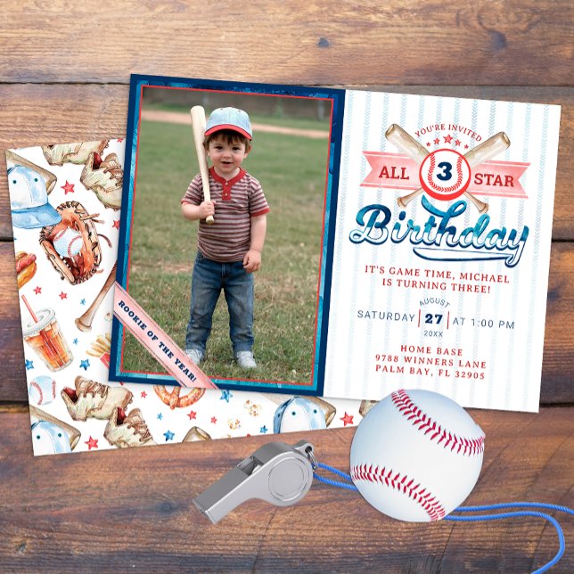 Invitation Baseball All-Star Photo Anniversaire Fête Invitati (All Star Baseball Birthday Party)