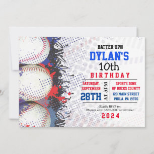 Invitation Baseball Anniversaire Rouge Blanc & Bleu Invitatio