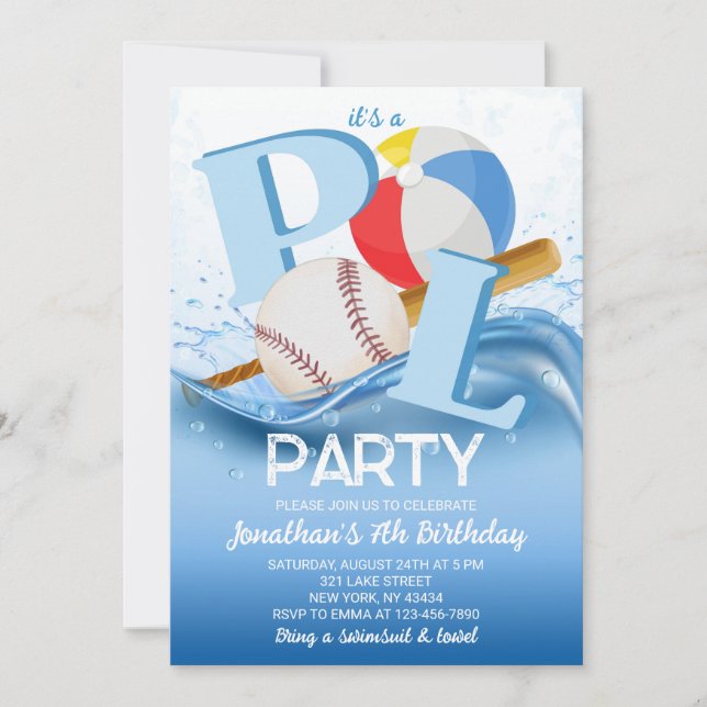 Invitation Baseball Beach Ball Pool Party Birthday (Devant)