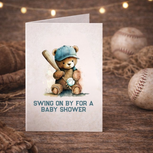 Invitation Baseball Bear Boy Little Slugger  Baby Shower (Créateur téléchargé)