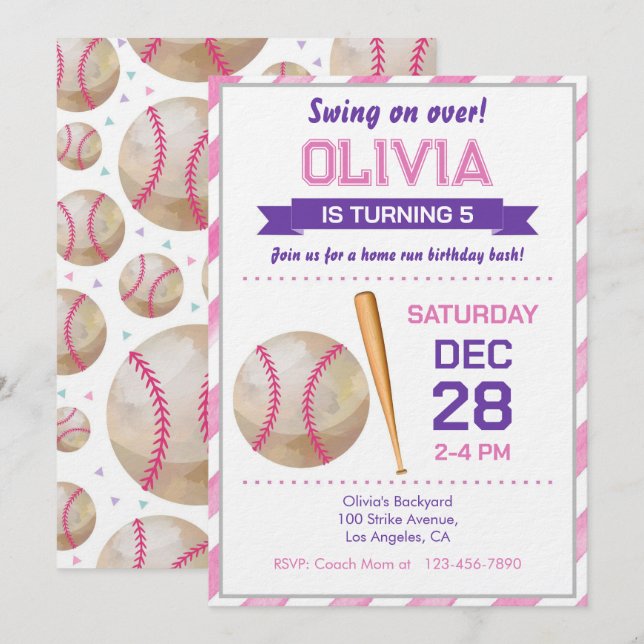 Invitation Baseball Birthday Party (Devant / Derrière)