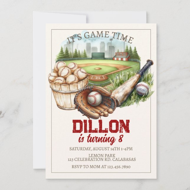 Invitation Baseball birthday, sports birthday, baseball party (Devant)