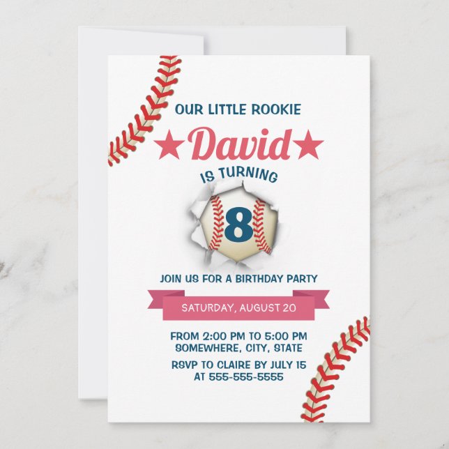 Invitation Baseball Boy 8e fête d'anniversaire (Devant)