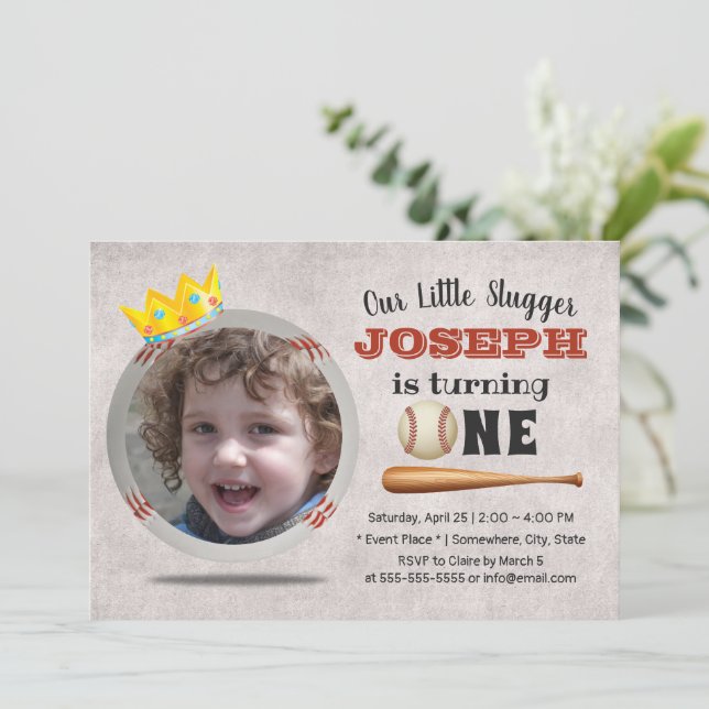 Invitation Baseball Boy Custom Photo 1er Anniversaire (Debout devant)
