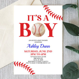 Invitation Baseball C'est un garçon Baby shower rouge bleu