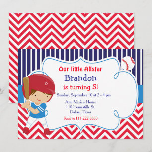 Invitation Baseball Cute Brunette Boy Fête d'anniversaire