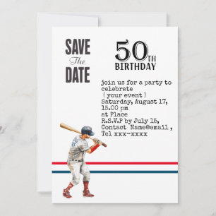 Invitation Baseball enregistrer la date 50e fête d'anniversai