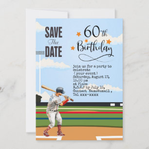 Invitation Baseball enregistrer la date 60e fête d'anniversai