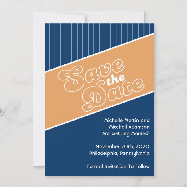 Invitation Baseball Faire Part de Date de Mariage (Orange/Ble (Devant)