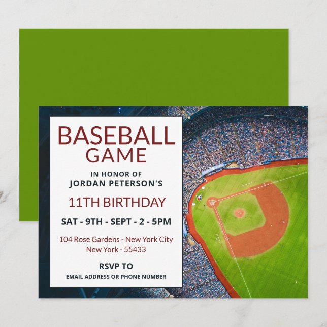 Invitation Baseball Field, Baseball Jeu Anniversaire (Devant / Derrière)