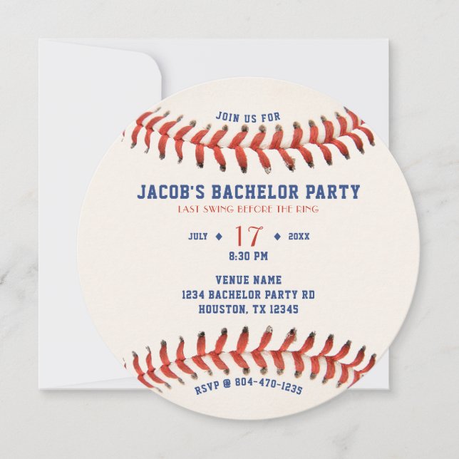 Invitation Baseball Last Swing Before the Ring Bachelor Party (Devant)