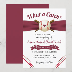 Invitation Baseball Love Burgundy Red Ribbon Sports Mariage