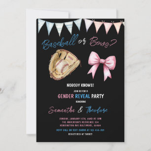 Invitation Baseball ou Bows Boy ou Fille Genre Reveal Party
