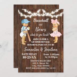 Invitation Baseball ou Bows Rustic Country Genre Revela