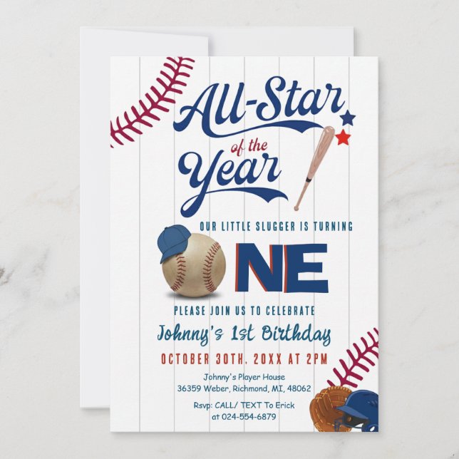 Invitation Baseball Premier Anniversaire Recrue de l'année (Devant)