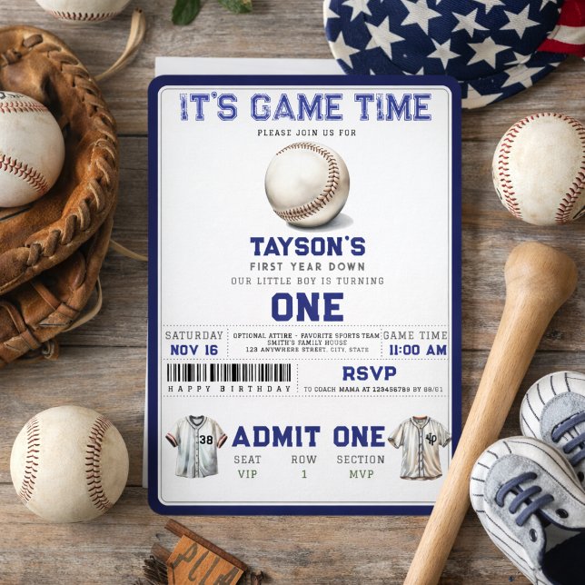 Invitation Baseball Première Année 1er Anniversaire (Baseball First Year Down 1st Birthday Ticket Invitation
)