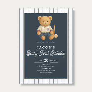 Invitation Baseball Preppy Bear 1er anniversaire