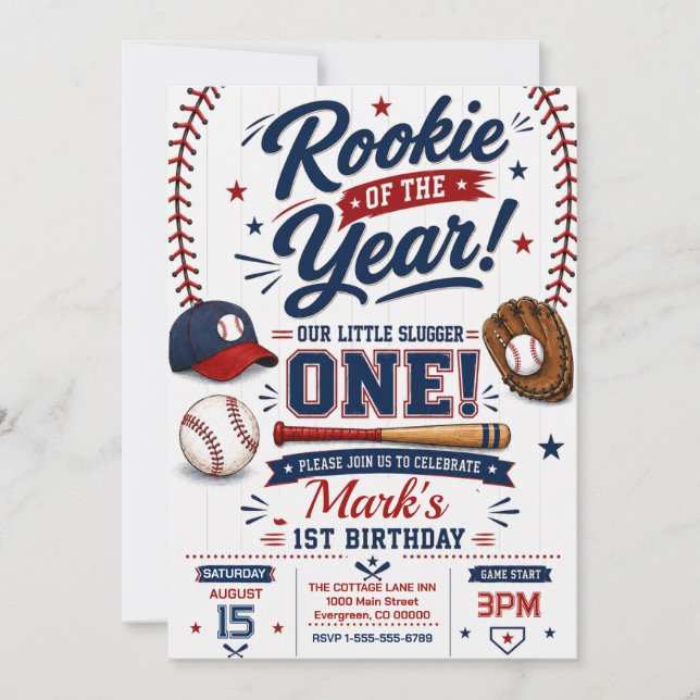 Invitation Baseball Recrue de l'Année 1er Anniversaire (Devant)