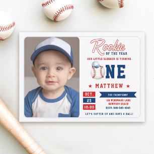 Invitation Baseball Rookie Casquette Stripes Photo Boy 1er an