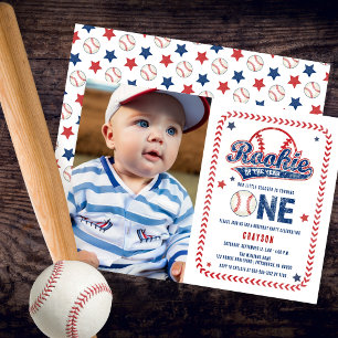 Invitation Baseball Rookie Front Photo 1ère fête d'anniversai