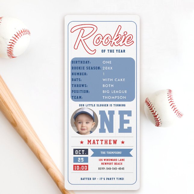 Invitation Baseball Rookie Statistiques Pic Ticket Boy 1er An (baseball 1st birthday invite boy little slugger rookie of the year player stats ticket template)