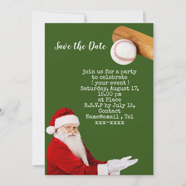 Invitation Baseball sauver la date Noël (Devant)