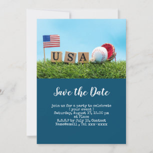 Invitation Baseball sauvez la date avec le drapeau de l'Améri