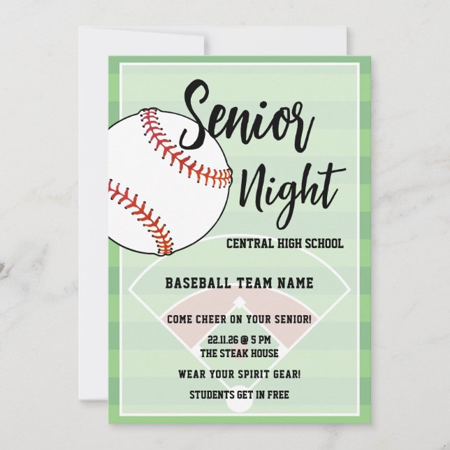 Invitation Baseball Senior Night High School Party (Devant)