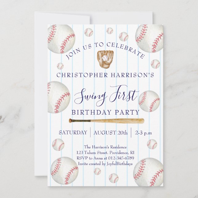 Invitation Baseball Sport Boy 1st Birthday (Devant)