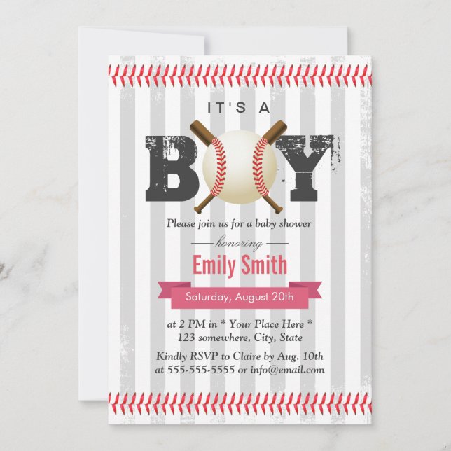 Invitation Baseball Sport Thème C'est un Baby shower garçon (Devant)