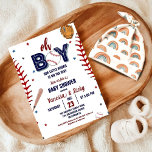 Invitation Baseball Sports Petit Rookie Boy Baby shower<br><div class="desc">Montez à l'assiette et fêtez l'arrivée de votre futur bébé avec cette invitation de Baby shower de baseball Sports Little Slugger Boy! Parfait pour les parents amateurs de baseball,  cette invitation charmante donne le ton pour un baby shower amusant qui sera certainement un home-run.</div>