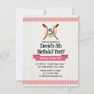Invitation Baseball Stitch Sport Thème 5ème anniversaire fête